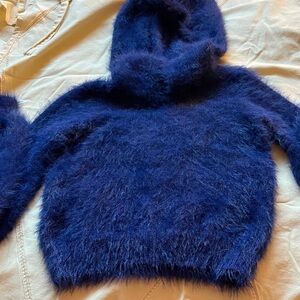 House of Harlow 1960 Revolve Deep Blue Fuzzy Hooded Sweater XS